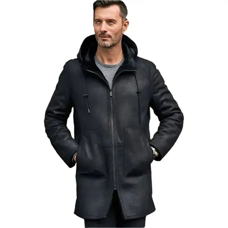 Mens Black B7 Shearling Bomber Leather Coat - Riders Republic UK