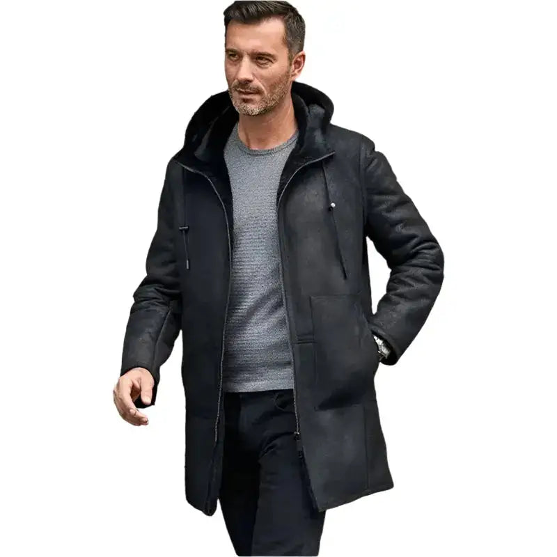 Mens Black B7 Shearling Bomber Leather Coat - Riders Republic UK