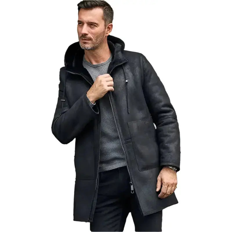 Mens Black B7 Shearling Bomber Leather Coat - Riders Republic UK