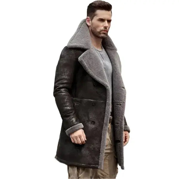 Mens Black B7 Shearling Leather Coat - Riders Republic UK