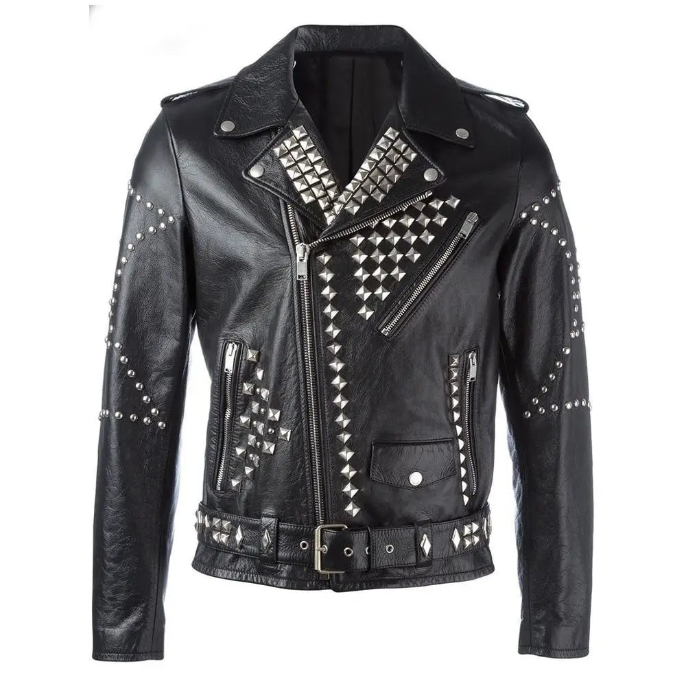 Mens Black Studded Leather Biker Jacket - Riders Republic UK