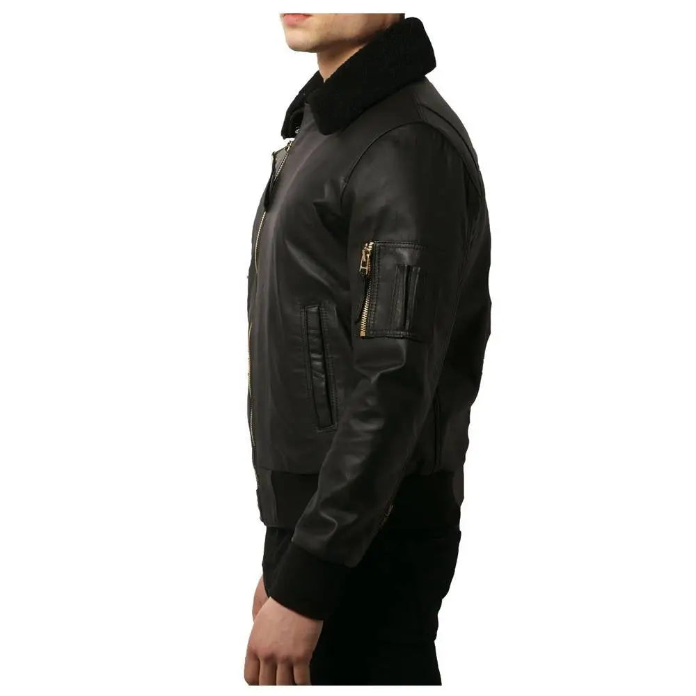 Men’s Black Leather Bomber Jacket - Riders Republic UK