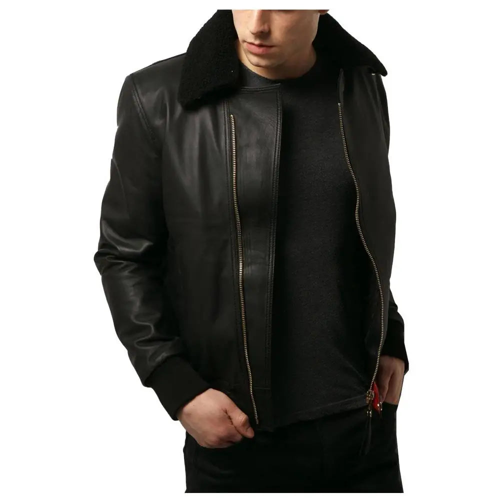 Men’s Black Leather Bomber Jacket - Riders Republic UK