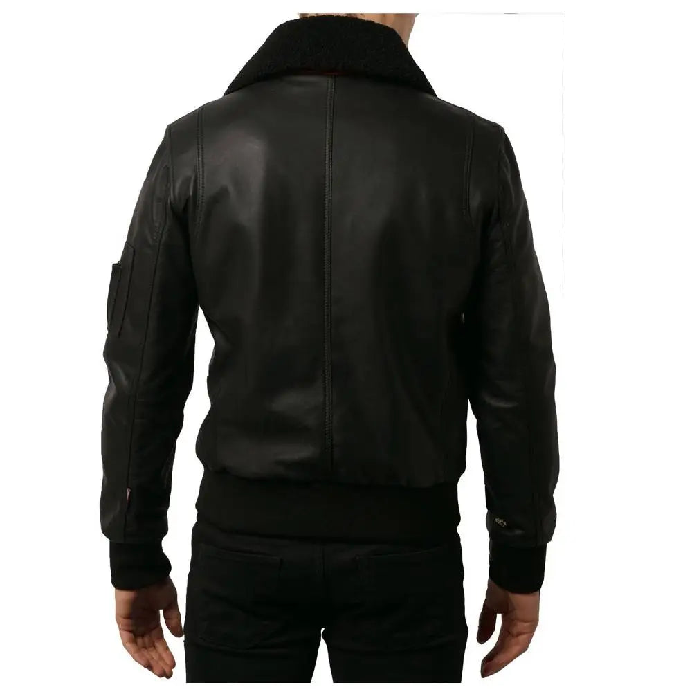 Men’s Black Leather Bomber Jacket - Riders Republic UK