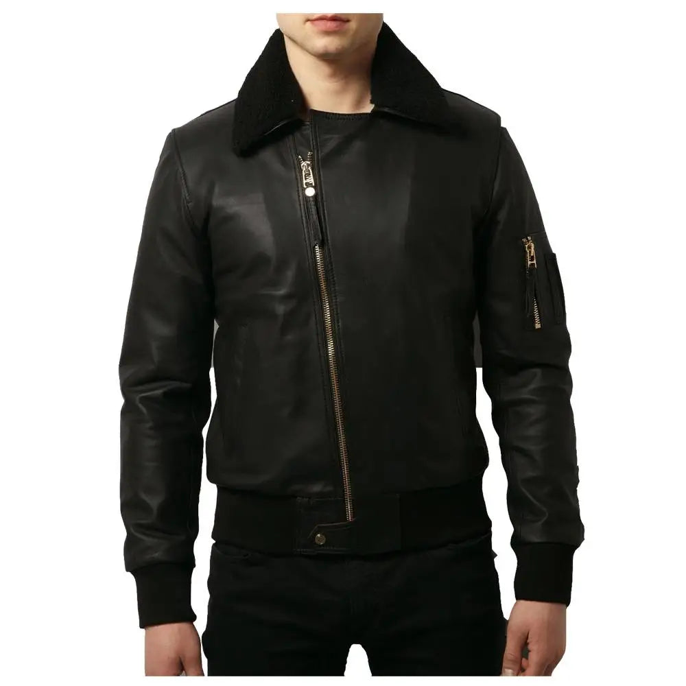 Men’s Black Leather Bomber Jacket - Riders Republic UK