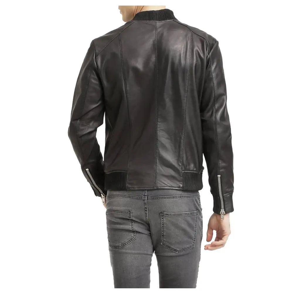 Mens Black Leather Bomber Jacket - Riders Republic UK