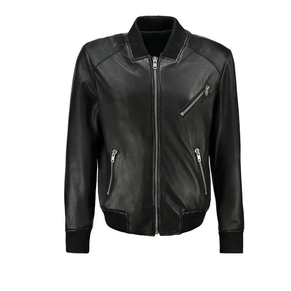 Mens Black Leather Bomber Jacket - Riders Republic UK