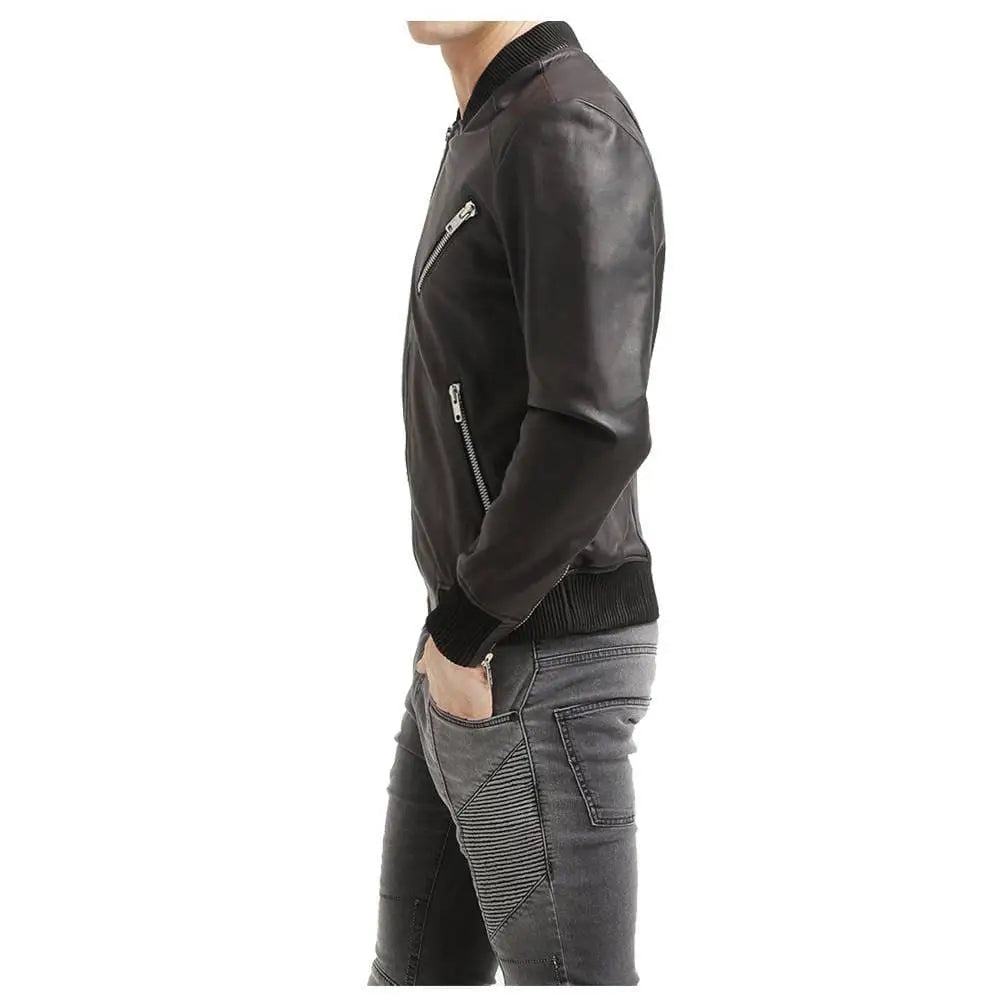 Mens Black Leather Bomber Jacket - Riders Republic UK