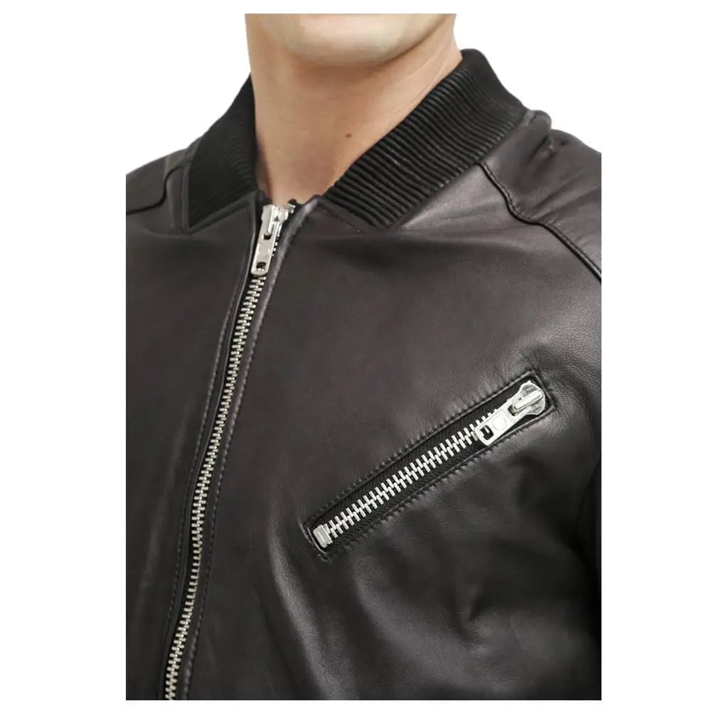 Mens Black Leather Bomber Jacket - Riders Republic UK