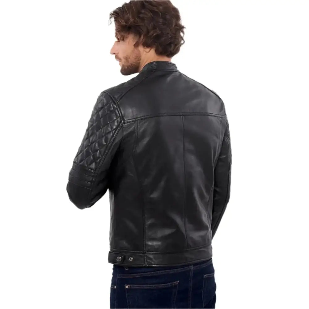 Mens Black Buffalo Leather Biker Jacket - Riders Republic UK