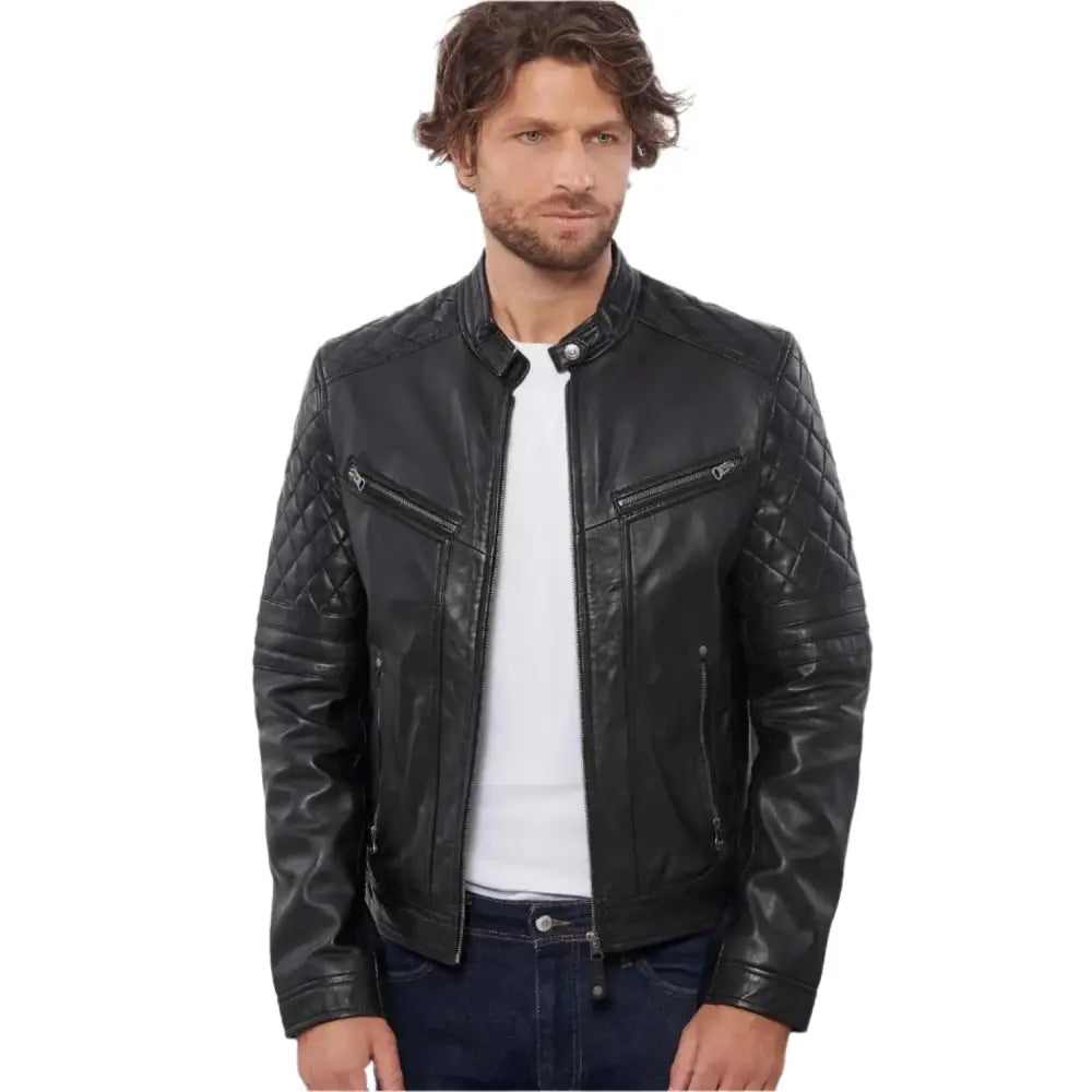 Mens Black Buffalo Leather Biker Jacket - Riders Republic UK