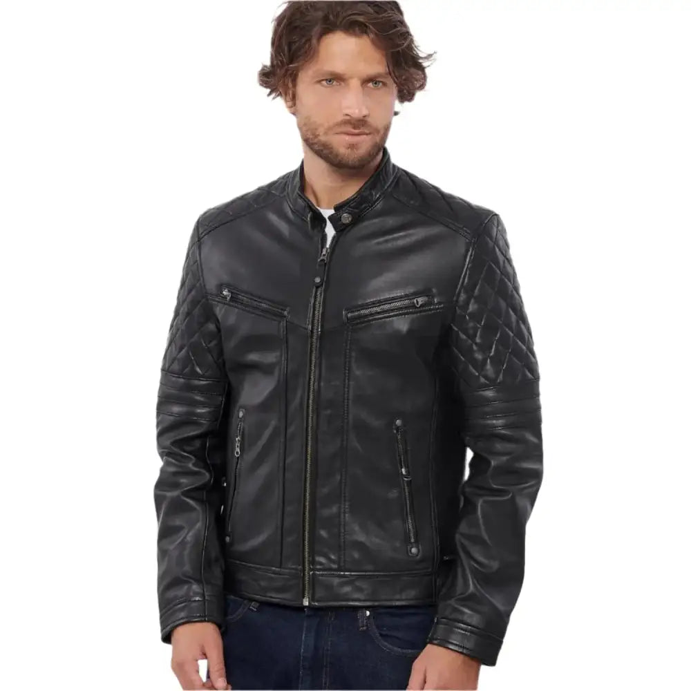 Mens Black Buffalo Leather Biker Jacket - Riders Republic UK