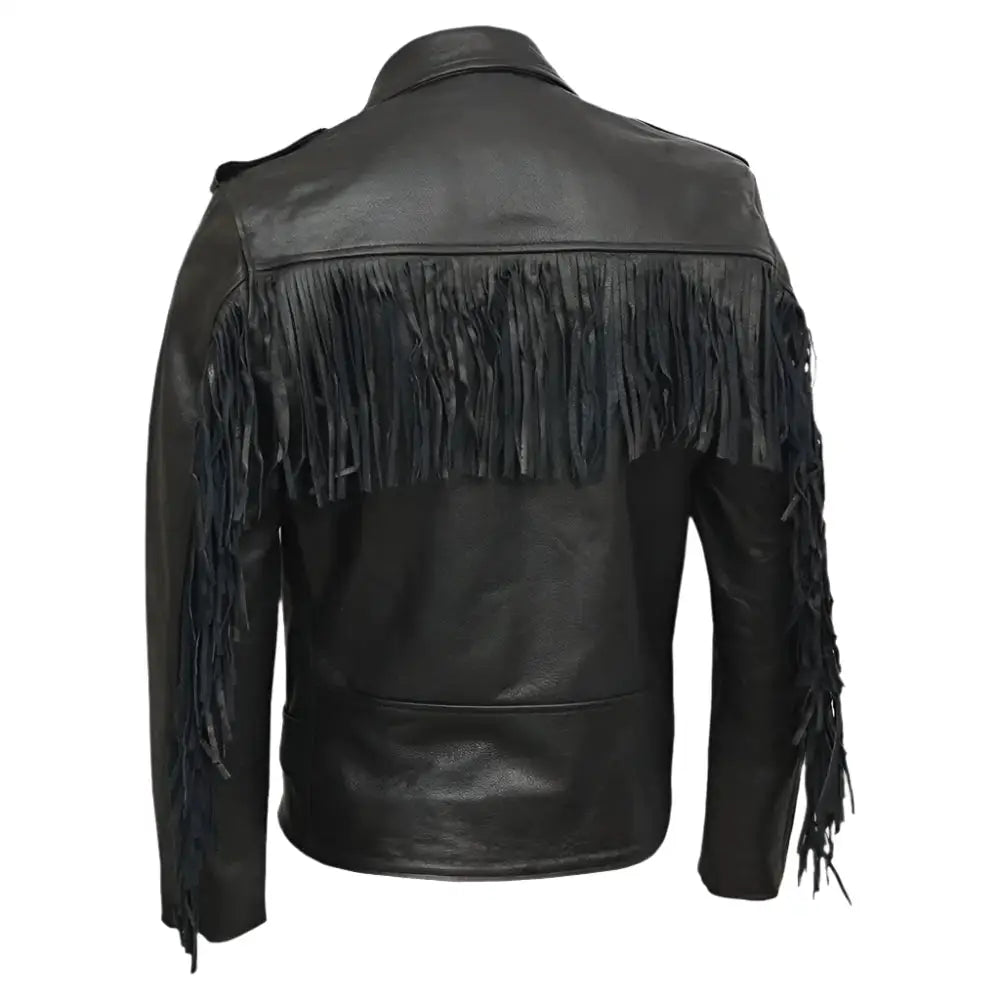 Mens Black Fringe Biker Jacket - Riders Republic UK