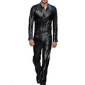 Men’s black lamb leather runway jumpsuit with long sleeves, front zipper and fully lined interior
