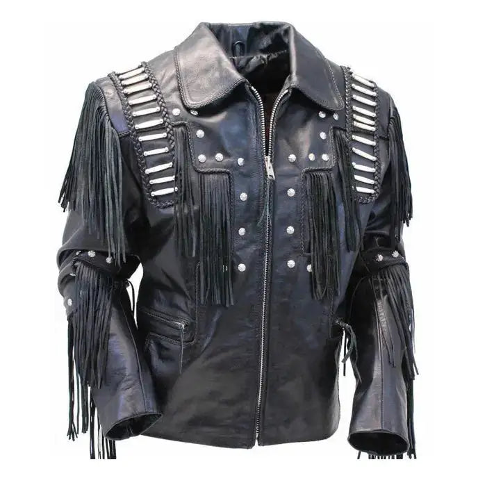 Fringed Beaded Leather Cowboy Jacket - Riders Republic UK