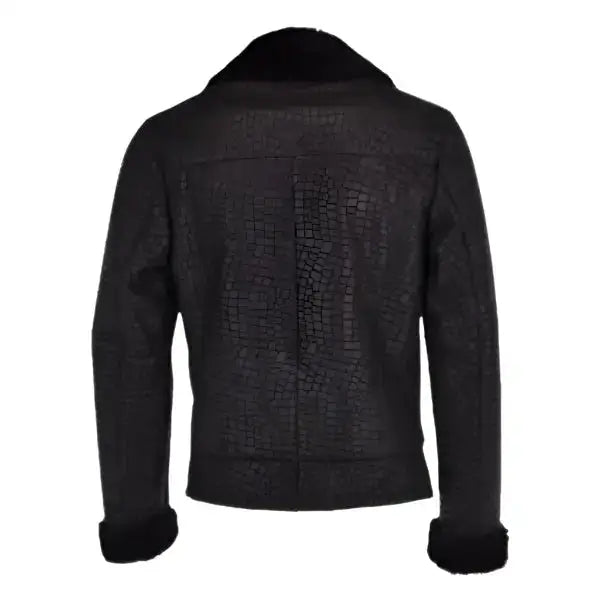 Black Crocodile Print Sheepskin Coat - Riders Republic UK