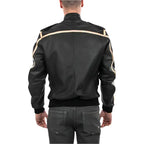Black and Gold Lamb Leather Bomber Jacket - Riders Republic UK