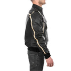 Black and Gold Lamb Leather Bomber Jacket - Riders Republic UK