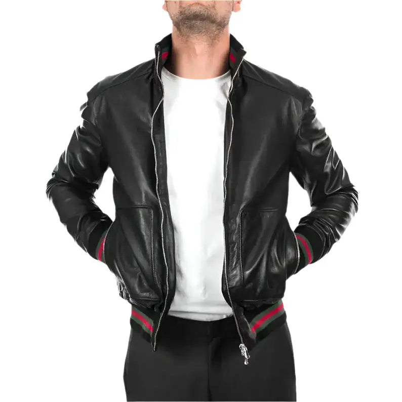 Mens Black Lambskin Bomber Jacket - Riders Republic UK