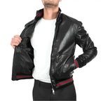 Mens Black Lambskin Bomber Jacket - Riders Republic UK