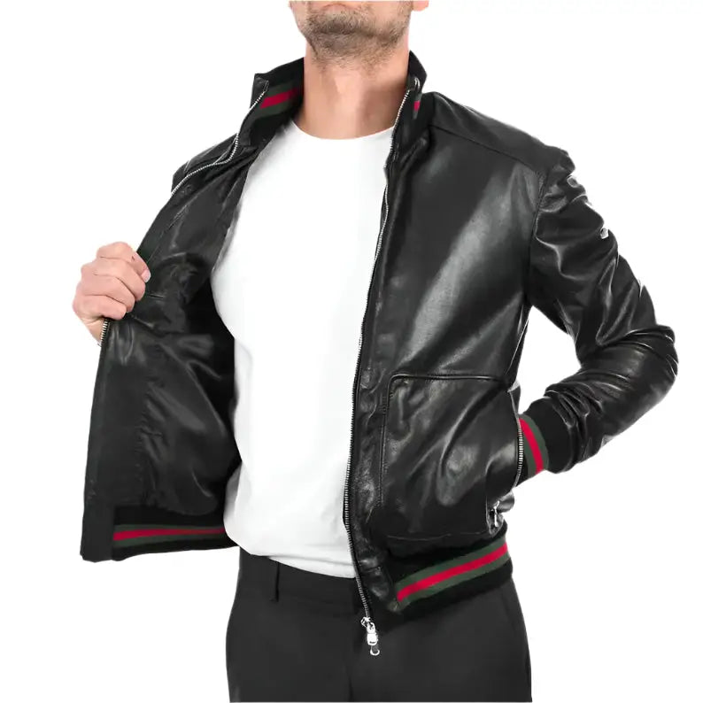 Mens Black Lambskin Bomber Jacket - Riders Republic UK