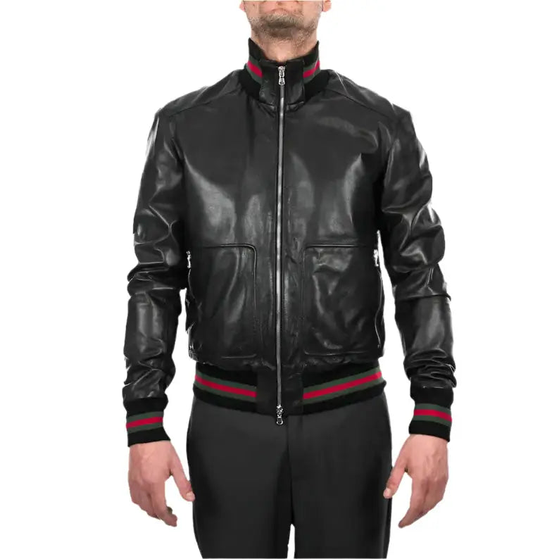 Mens Black Lambskin Bomber Jacket - Riders Republic UK