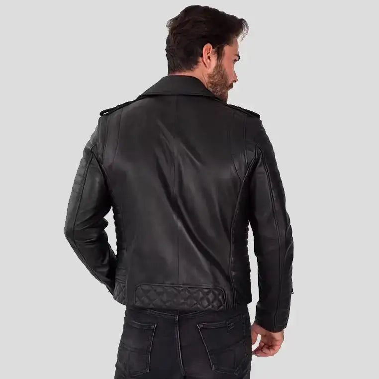 Black Lambskin Leather Biker Jacket for Men - Riders Republic UK