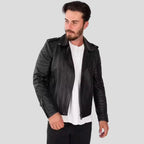Black Lambskin Leather Biker Jacket for Men - Riders Republic UK