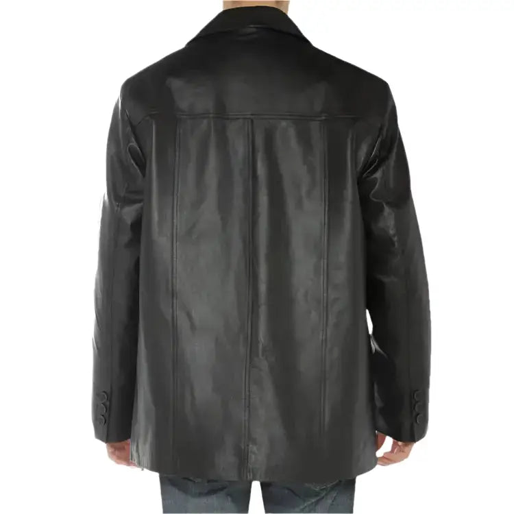 Mens Black Lambskin Leather Overcoat Blazer Jacket - Riders Republic UK