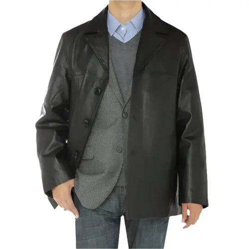 Mens Black Lambskin Leather Overcoat Blazer Jacket - Riders Republic UK