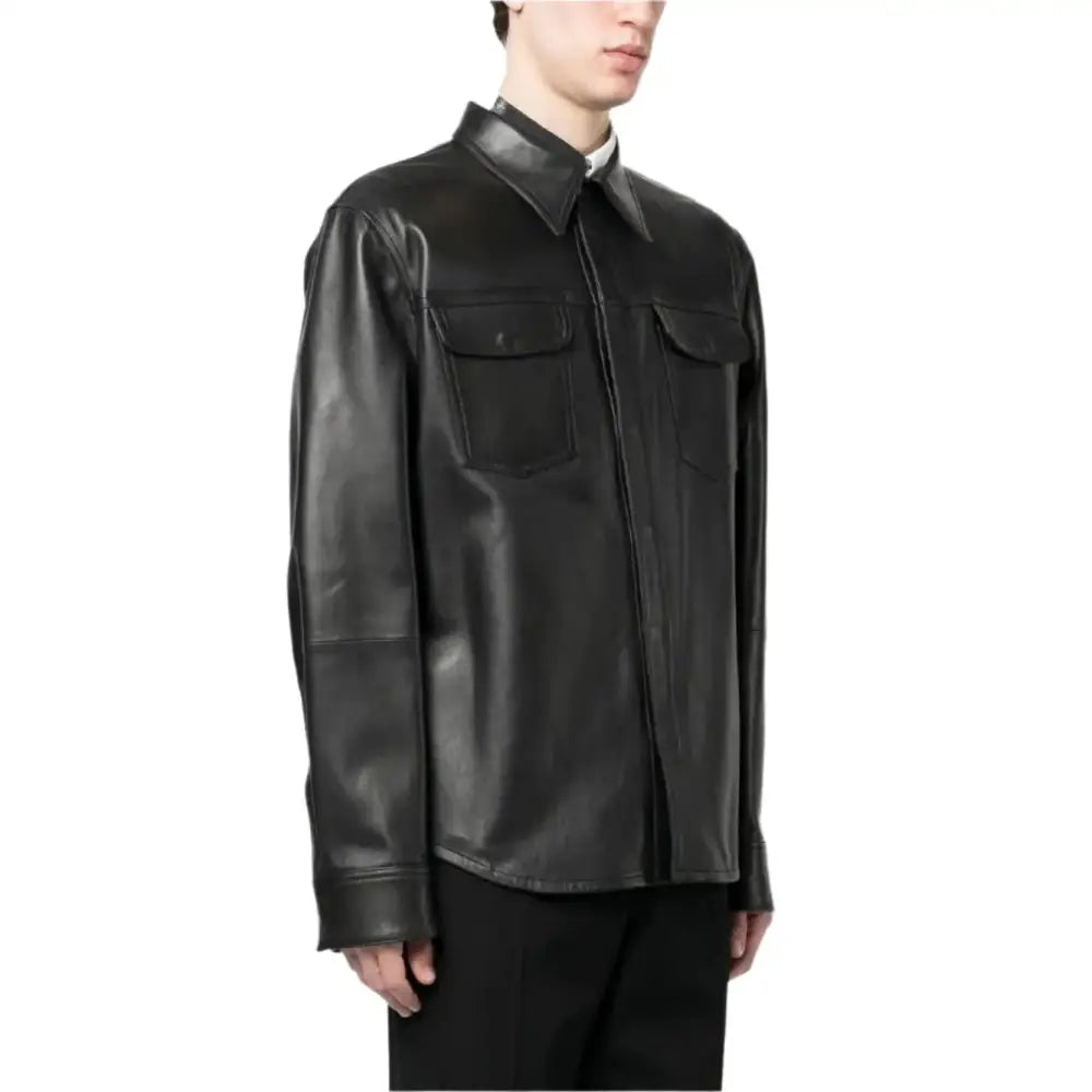 Black Lambskin Leather Shirt Mens - Riders Republic UK