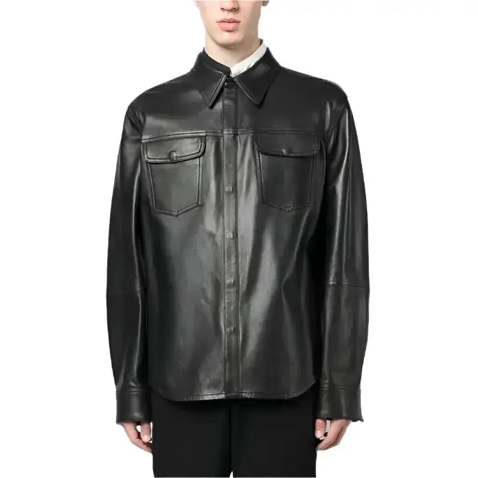 Black Lambskin Leather Shirt Mens - Riders Republic UK