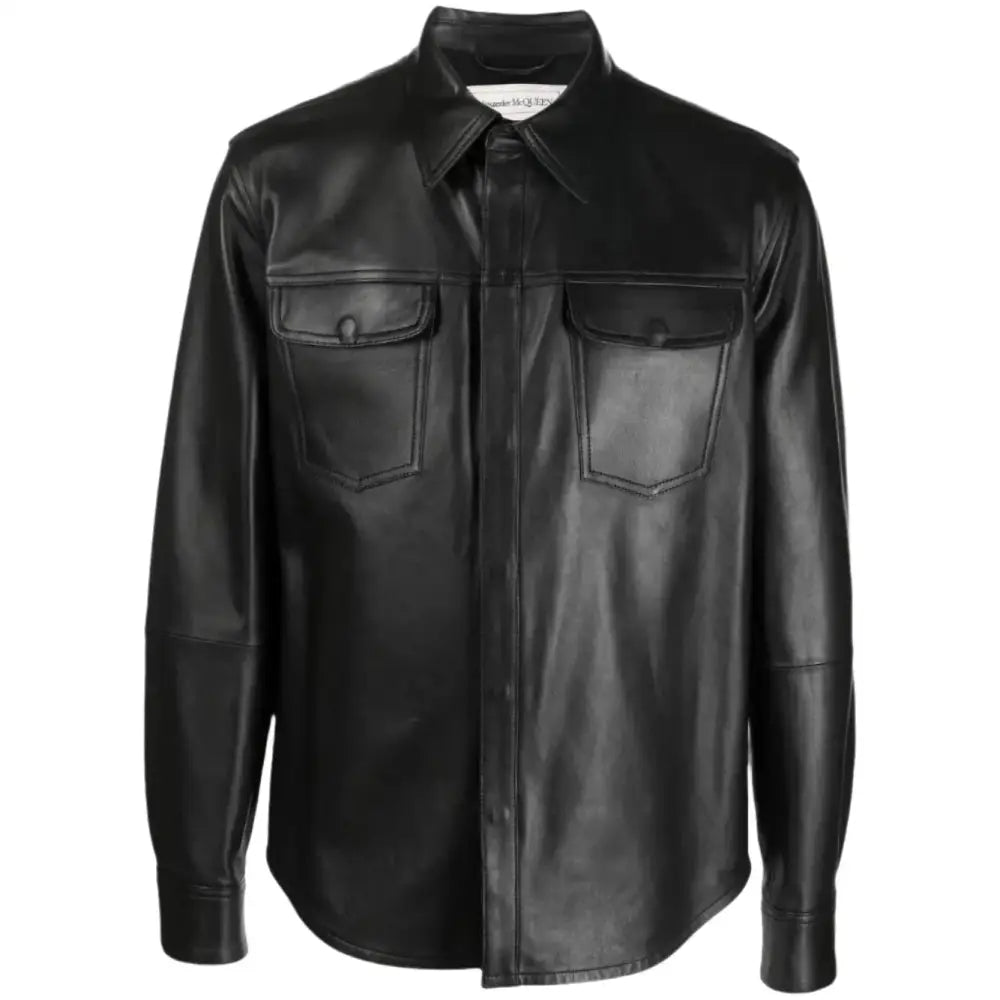 Black Lambskin Leather Shirt Mens - Riders Republic UK