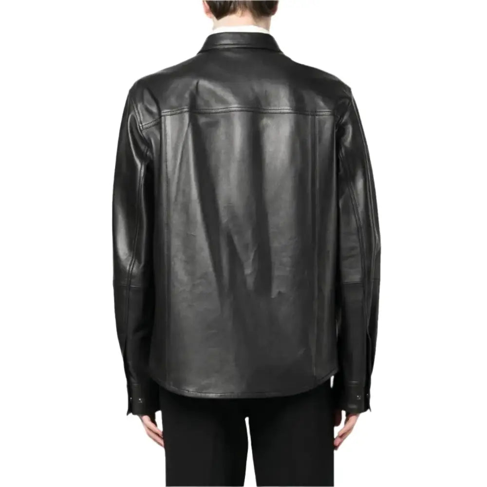 Black Lambskin Leather Shirt Mens - Riders Republic UK
