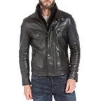 Mens Black Lambskin Leather Sports Jacket - Riders Republic UK