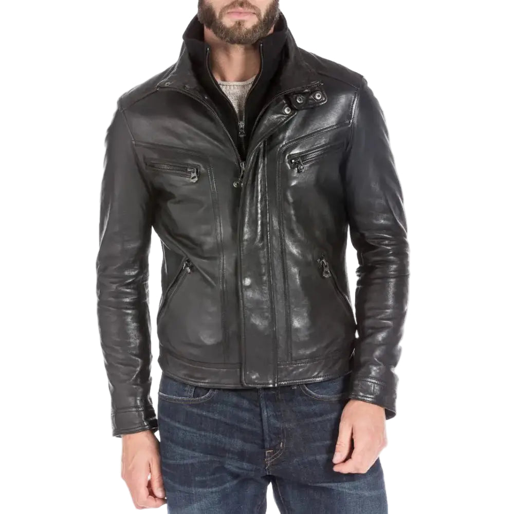 Mens Black Lambskin Leather Sports Jacket - Riders Republic UK
