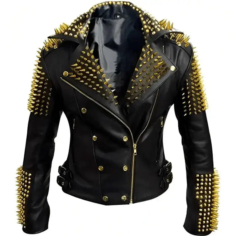 Mens Studded Leather Biker Jacket - Riders Republic UK