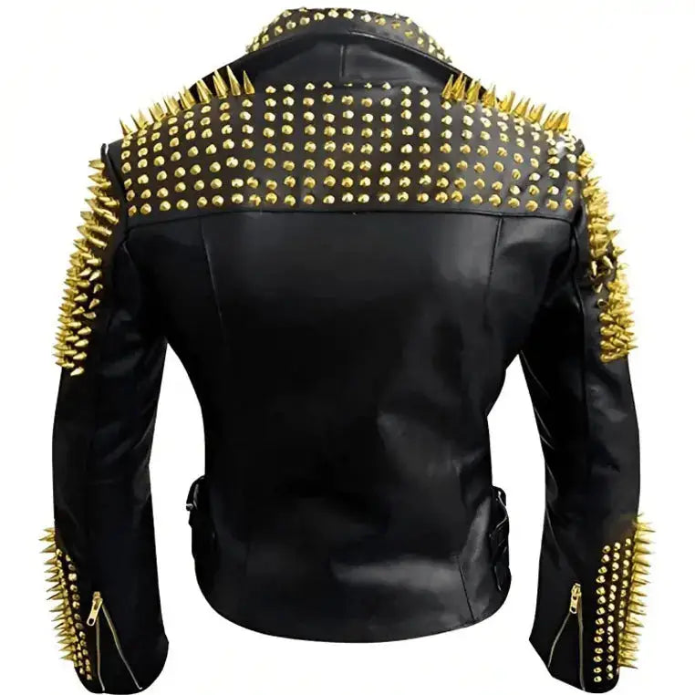 Mens Studded Leather Biker Jacket - Riders Republic UK
