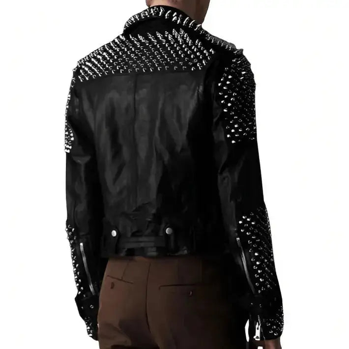 Mens Black Leather Studded Biker Jacket - Riders Republic UK