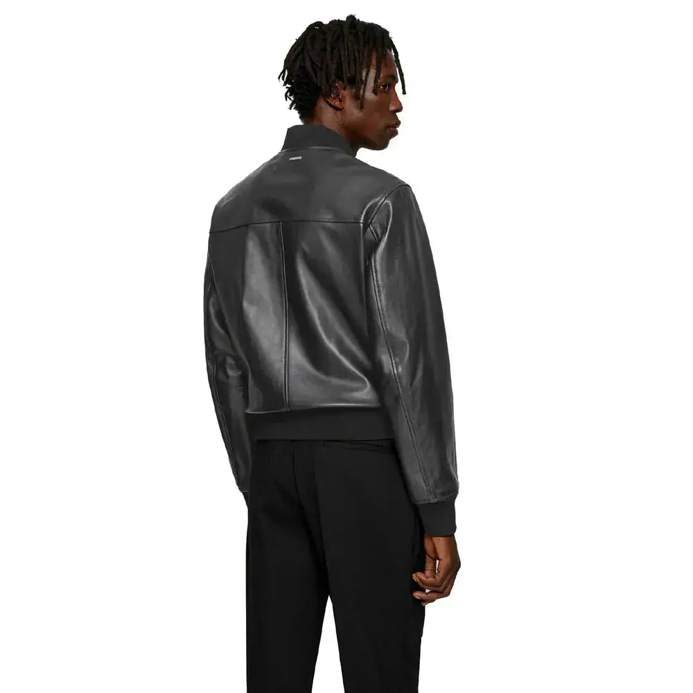 Black Leather Bomber Jacket for Men - Riders Republic UK