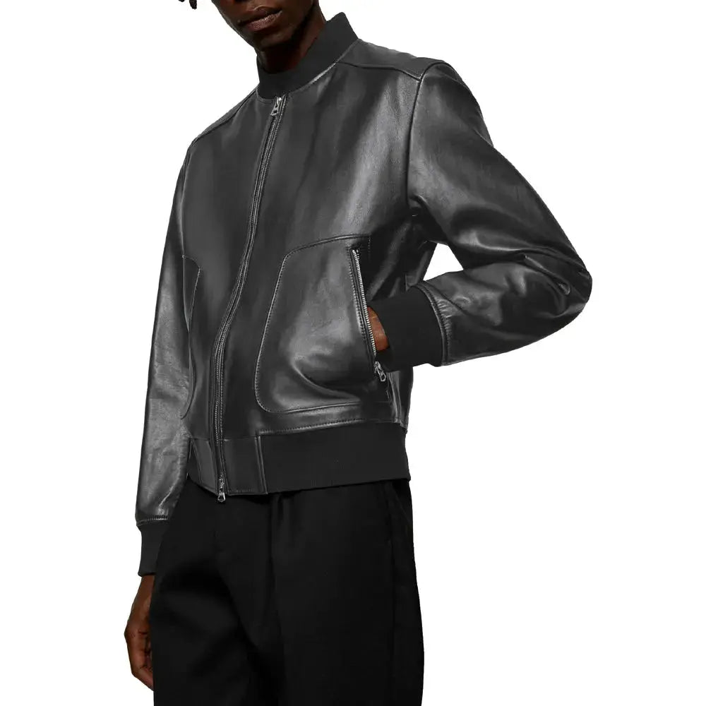 Black Leather Bomber Jacket for Men - Riders Republic UK