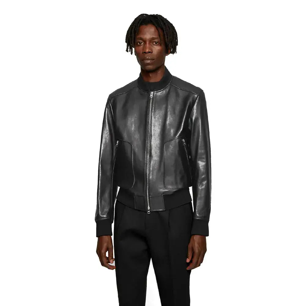 Black Leather Bomber Jacket for Men - Riders Republic UK