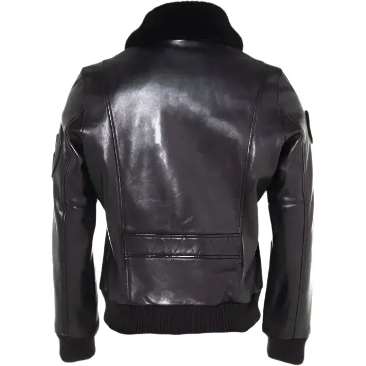 Mens Black Leather Bomber Jacket Fur Collar - Riders Republic UK