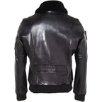 Mens Black Leather Bomber Jacket Fur Collar - Riders Republic UK