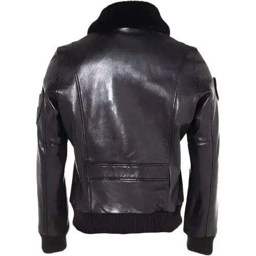 Mens Black Leather Bomber Jacket Fur Collar - Riders Republic UK