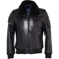 Mens Black Leather Bomber Jacket Fur Collar - Riders Republic UK