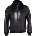 Mens Black Leather Bomber Jacket Fur Collar - Riders Republic UK