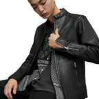 Mens Black Leather Harrington Jacket - Riders Republic UK