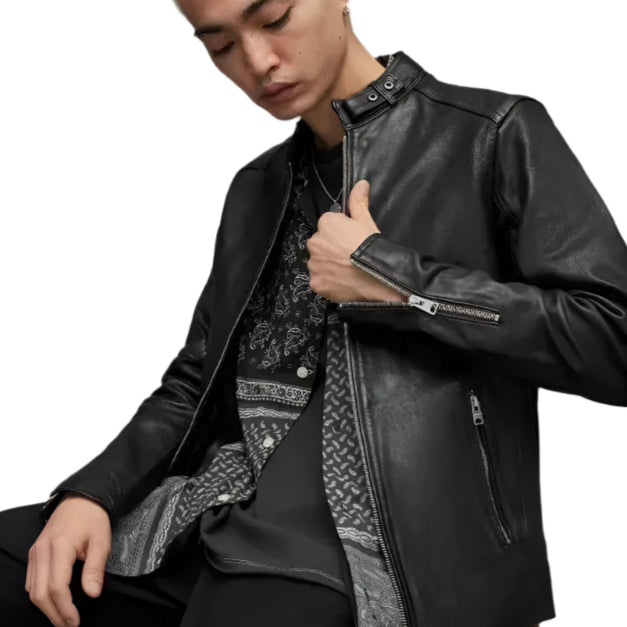 Mens Black Leather Harrington Jacket - Riders Republic UK