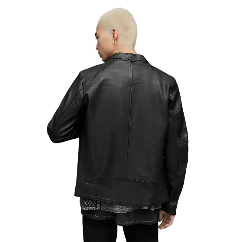 Mens Black Leather Harrington Jacket - Riders Republic UK